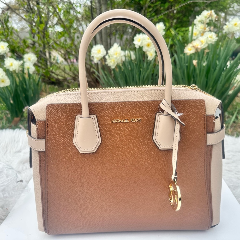 Michael Kors Md Belted Mercer Luggage Multi Leather Satchel